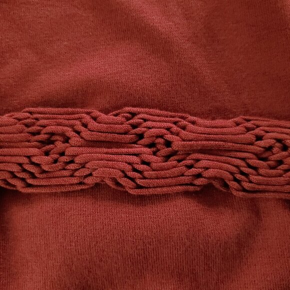 Womens Sleeveless V Neck Sweater L Rust Red Tassels Macrame Belt Boho Hippie - Picture 3 of 6